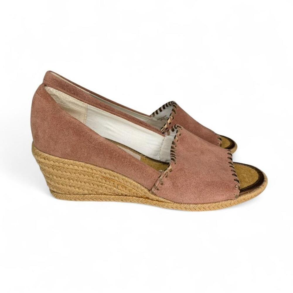 Jack Rogers Palmer Espadrille Wedge Sandals‎ Rose Gold Suede Whipstitch Peep Toe